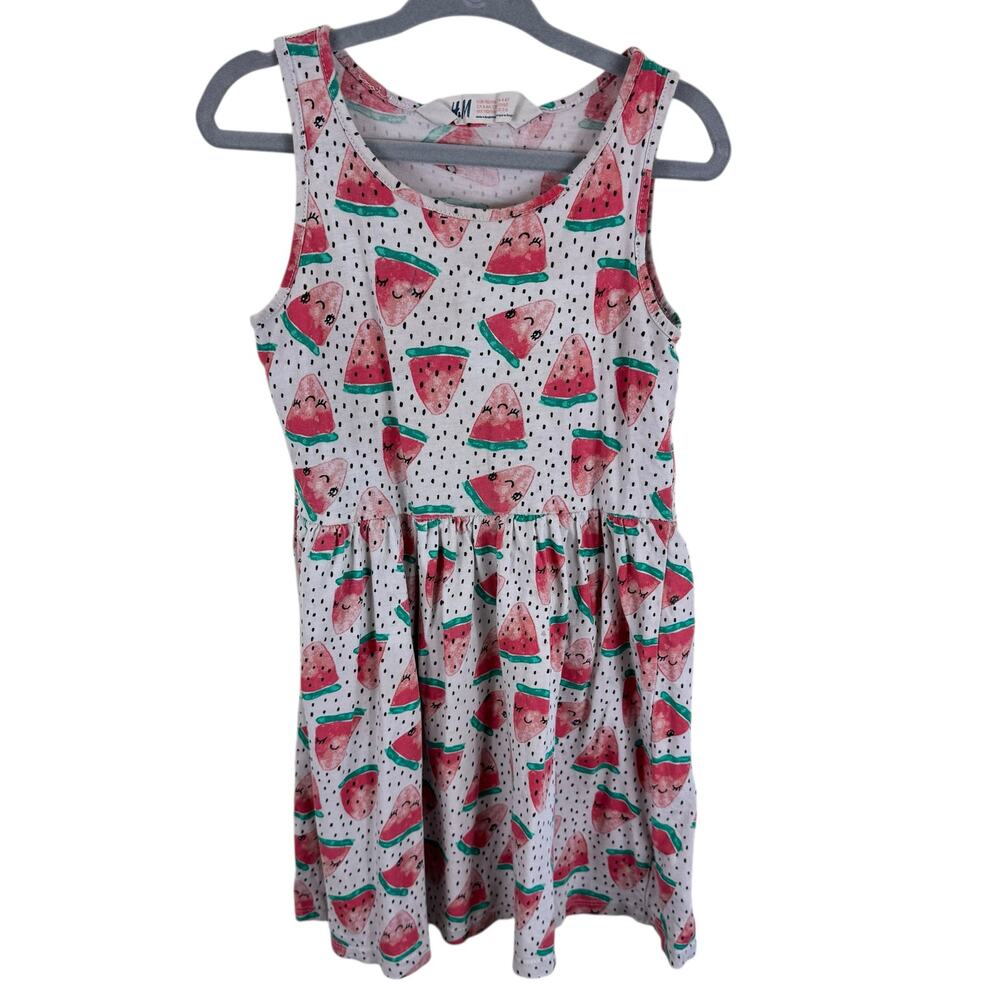 H & M 100% Cotton Watermelon Lightweight Pleated Tank‎ Dress Girl's Size 4-6